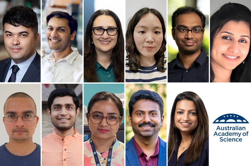 A collage of 11 headshots of researchers awarded the fellowship