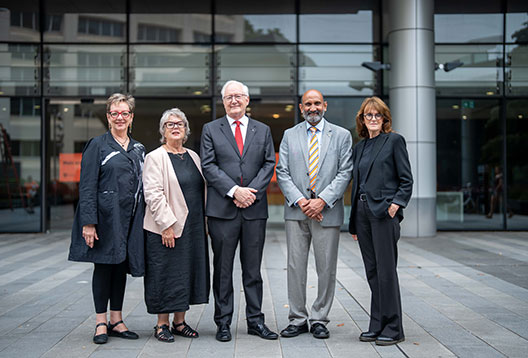 From left to right: Professor Louise Baur, President of the Australian Academy of Health and Medical Sciences; Professor Kate Darian-Smith, President of the Academy of the Social Sciences in Australia; Professor Stephen Garton, President of the Australian Academy of the Humanities and Chair of the Australian Council of Learned Academies; Professor Chennupati Jagadish, President of the Australian Academy of Science; and Dr Cathy Foley, President of ATSE