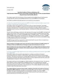 Australian Academy of Science submission on the Draft Australian Medical Research and Innovation Strategy 2026–2031 and the associated Medical Research Future Fund Priorities 2026–28