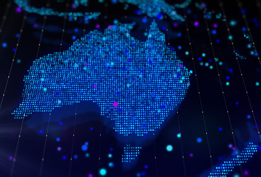 3D rendering of Australia in blue pixels
