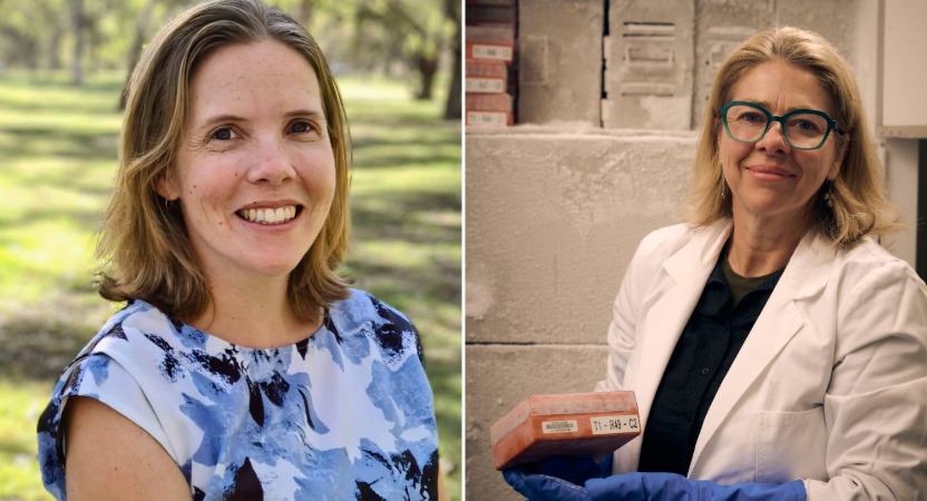 Two women smiling at a camera.