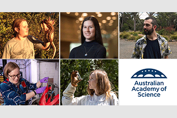 A collage of five early career scientists including two men and three women