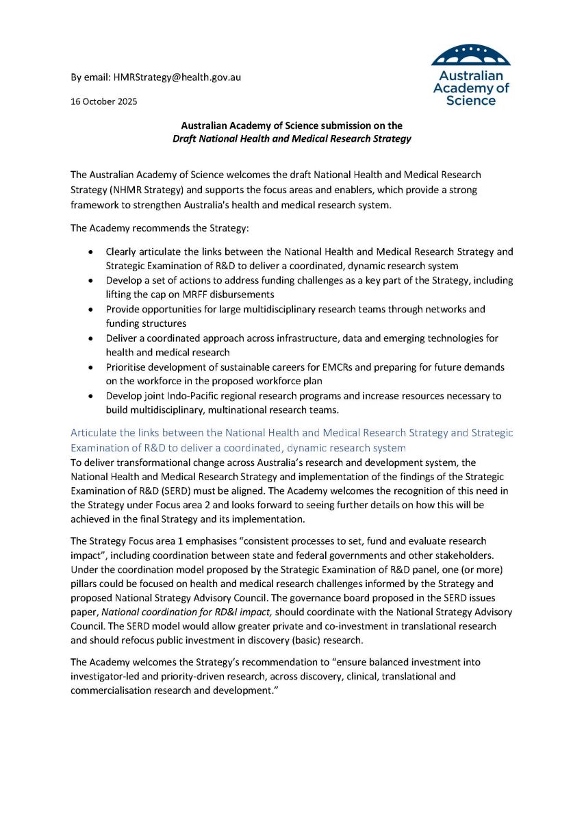Submission—Draft National Health and Medical Research Strategy