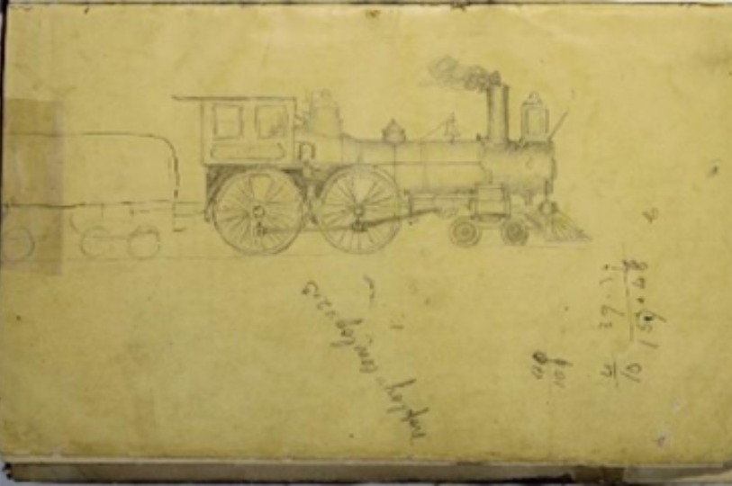 Pencil sketch of No.101 steam-engine found on page 62.