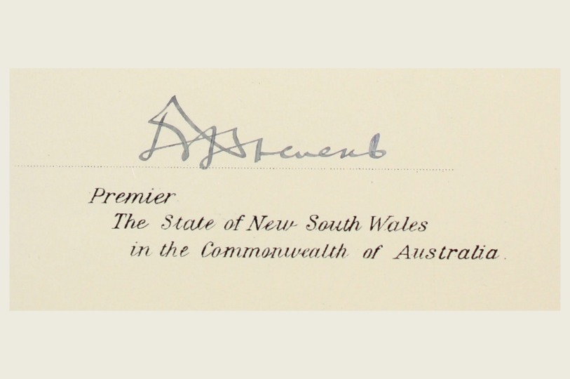  Close up of NSW Premier Bertram Stevens signature