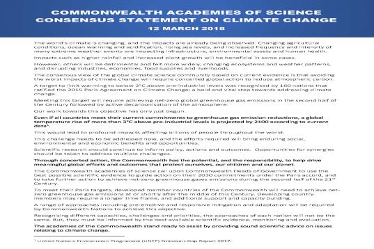 Commonwealth Academies of Science Consensus statement on climate change