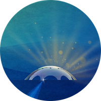 A graphic of the Shine Dome with light reflecting off its roof